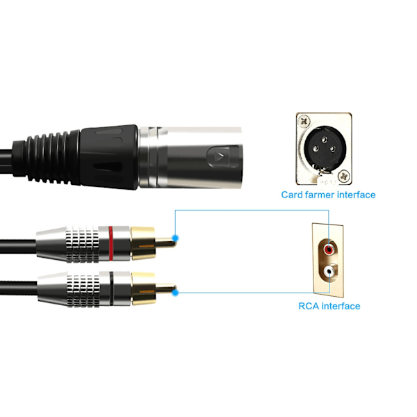 1 XLR uros - 2 RCA uros liitin Stereo audiokaapeli Y-jakokaapeli mikrofonimiksaukseen