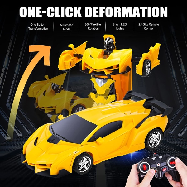 2-i-1 bil (gul) fjernbetjeningsrobot, 1:18 Transformer Toy Gif