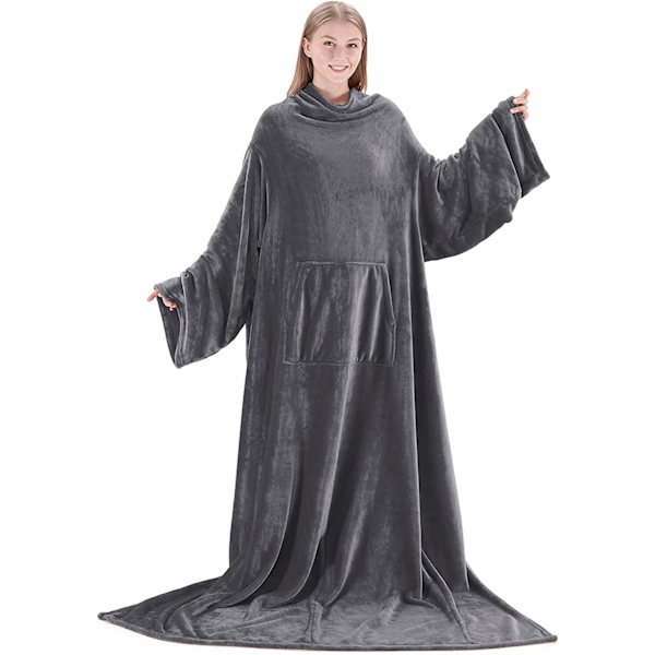 Bærbar teppe-hettegenser, oversized teppe-genser med H