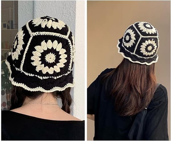 Kvinnors stickade mössa Boho stickad hinkhatt Handgjord klocka Cr