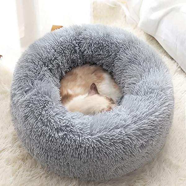 (50 cm, lys grå) Dagbok katteseng, myk kattekurv, beroligende Cushi