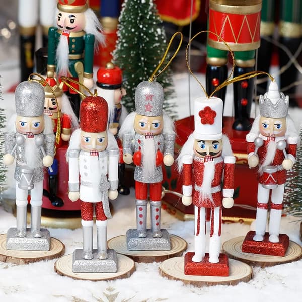 Glitter julnötknäppare prydnadssats, 5 st trä nötknäppare