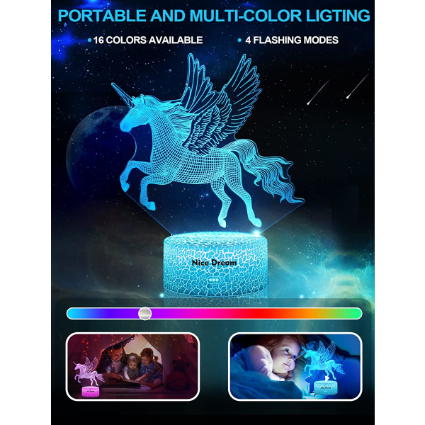 Unicorn Night Light for Kids, Unicorn Gifts for Girls, Remote Co