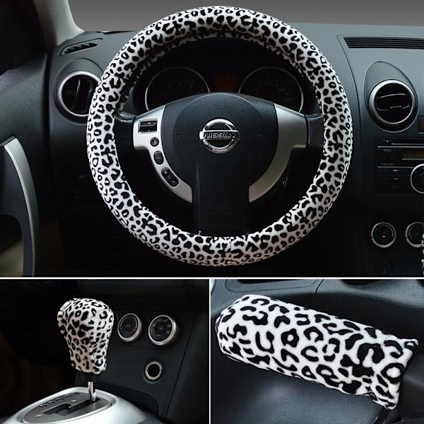 3 i 1 Mjuk Leopard Bilinredning (Vit), Handbromsskydd, Gungbräda