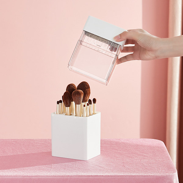 Vit-rosa anti-cover makeup borste, transparent dammsäker make