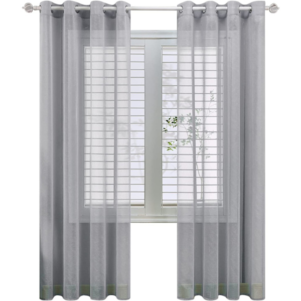 Set med 2 150x250cm（Bredde x Høyde）Grå Voile Gardiner i Lin E