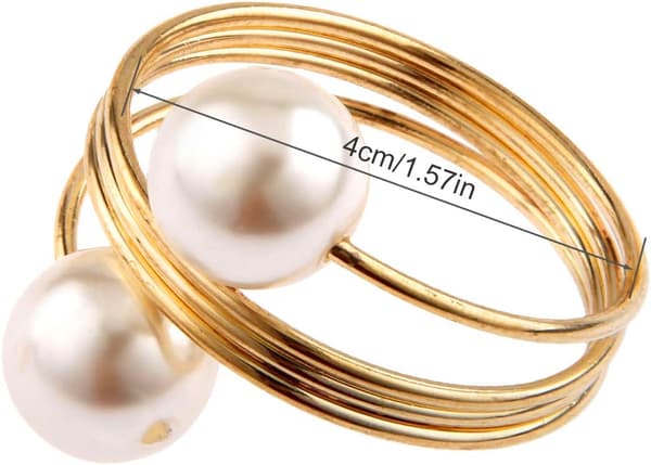 Set med 6 servettringar med pärlor, bordsdekoration, guld