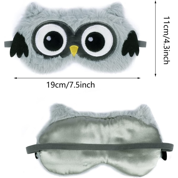 (19 × 11cm, Grå) Plysj sovemasker, 3D Fluffy sovemaske barn C