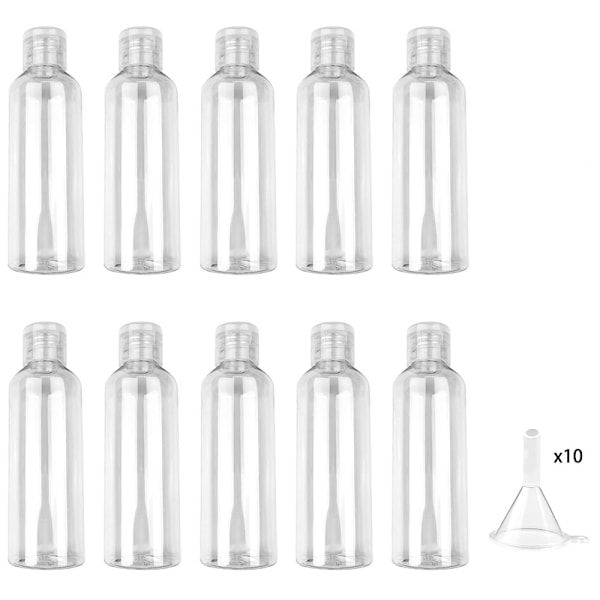 10 st 100 ml Plastflaskor för Resor Kosmetiska Reseflaskor Tomma Reseflaskor Små Transparenta Reseflaskor med Tratt för