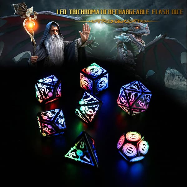 D&D Genopladelige LED Terninger (Multifarvet)