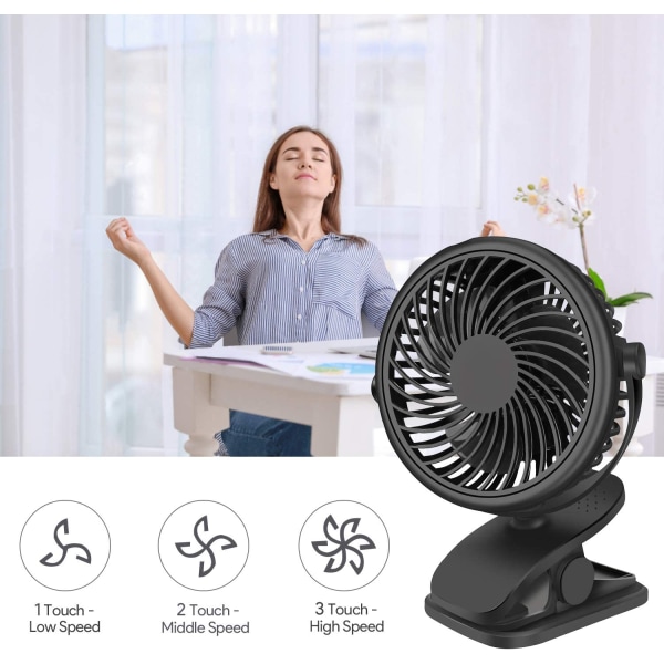 Bærbar Mini Skrivebordsventilator, 3 Hastigheder USB Personlig Køleventilator med 360° Rotation, Kontor, Fitnesscenter, Fiskeri, Camping