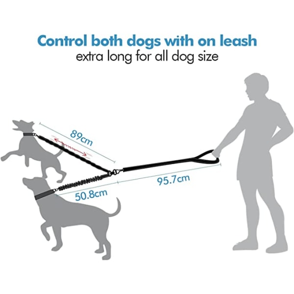 Dobbelt snor til 2 hunde, hundesnor, reflekterende, træning og tra