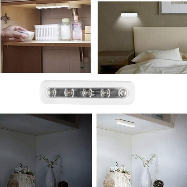 En pakke med 4, DIY stangmonterede 5 LED touch-lys, batteridrevne