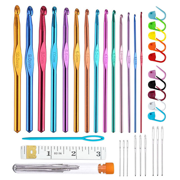 36 PCS virknålset, aluminium virknålar, verktygssats Cr