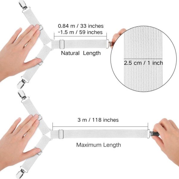 Sengestrop Fastgørere, 4 stk Justerbare Trekant Elastiske Suspendere