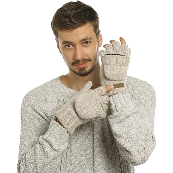 Vinterstrikkede konvertible fingerløse handsker Uldvanter Varme M