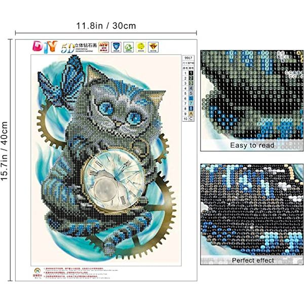 DIY 5d Diamantmålning efter nummer-kit (30*40cm, Klockkatt), Diam