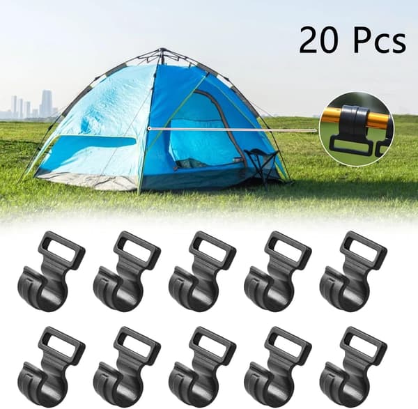 20 stk. sorte, One Size 19*20*14mm, unisex telthager i plast til voksne