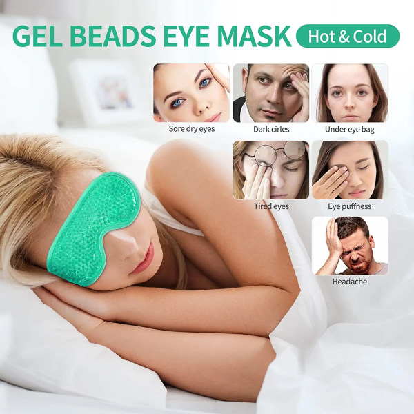 2 STK Gel Eye Mask Gjenbrukbar Hot Cold Therapy Gel Bead Eye Mask fo