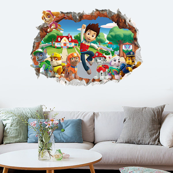 Patrull 3D väggdekal pojke flicka rum Paw Patrol trasig väggdekal