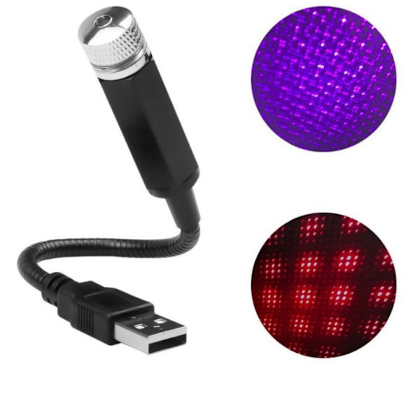 Kirkkaat kattovalot autoon USB LED-kattoprojektio kannettava säädettävä Mini-tunnelmavalot (sininen violetti)