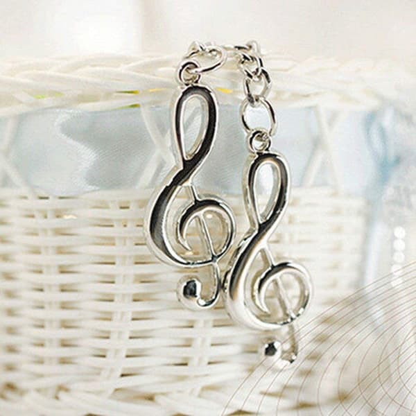 Premiumkvalitet 3D Silvery Musical Notes Symbol Hänge Nyckelring
