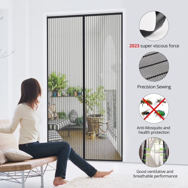 Svart magnetisk myggnettdør 100x220cm Anti Fly Curtain Adhes