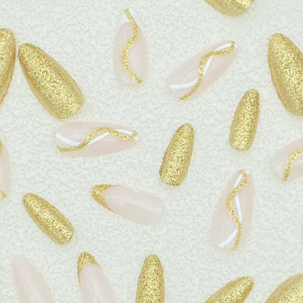 Guld glitter linje negle patches til at bære negle (24 stykker), sh