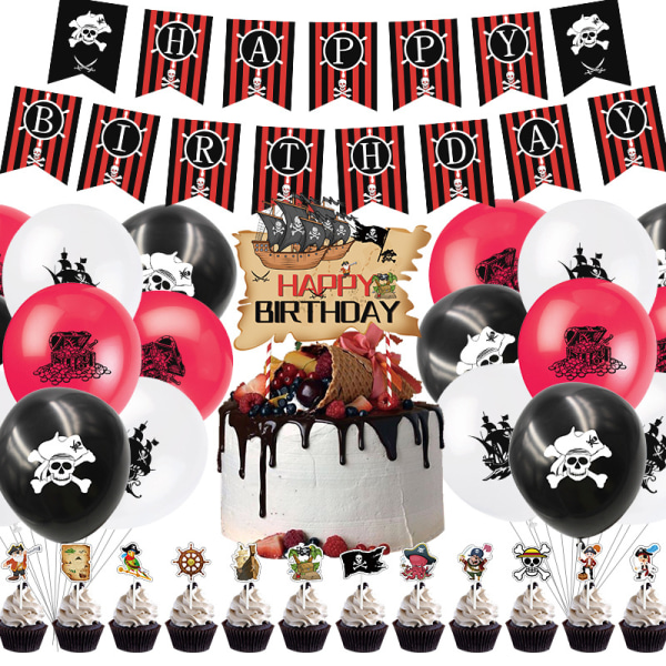 Red and black pirate sea pirate captain theme birthday party deco