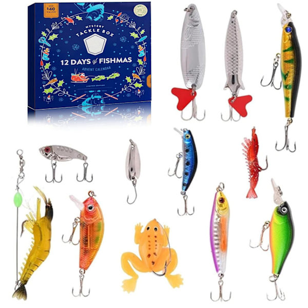12 st Blind Box Julkalender Fiskeuppsättning, Jul Fiskekit Kassett, Julkalender, Jul Fiske K Style 38