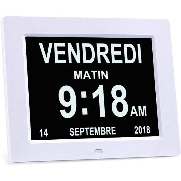 8" LCD digital kalenderklokke med dato, kalenderklokke med