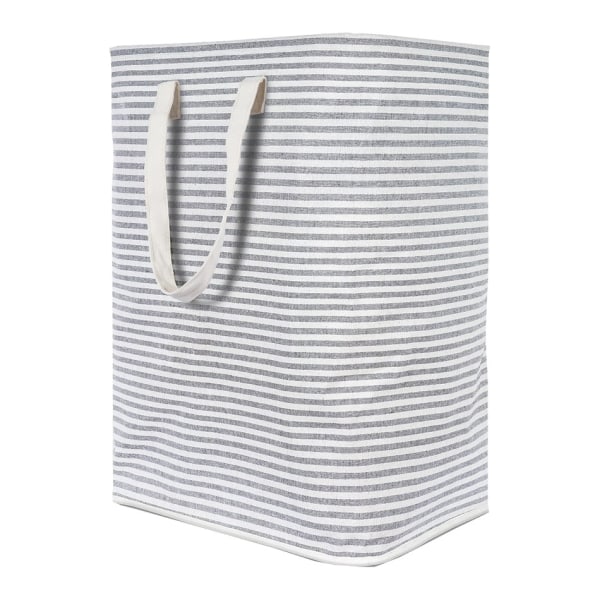 72L gray striped dirty laundry basket, foldable waterproof fabri