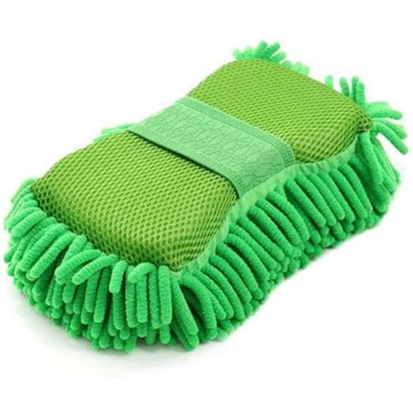 Large microfibre car wash mitt (green) with built-in hand strap