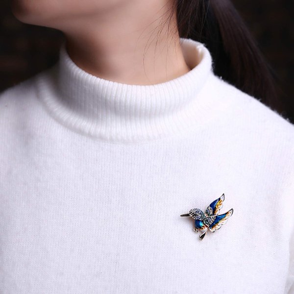 Antik guld emalj kolibri fågel flerfärgad österrikisk kristall