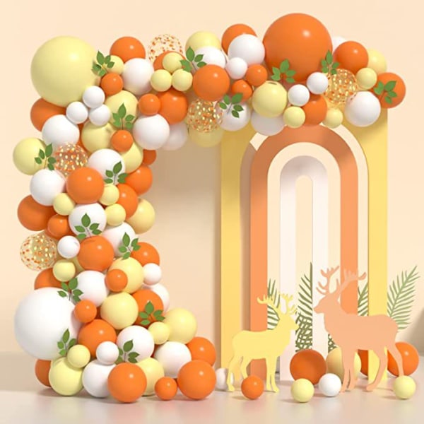 Orange yellow balloon arch wreath set, 113 matte orange white ba