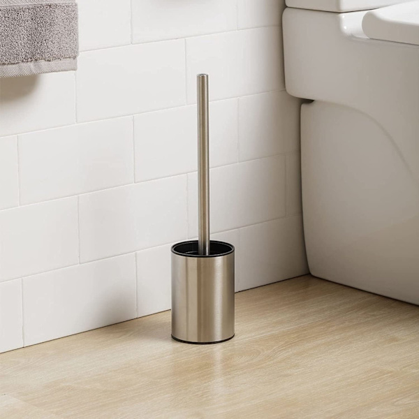 Satin Toiletbørste, Fremstillet af Rustfrit Stål, Sort Børste, Metall