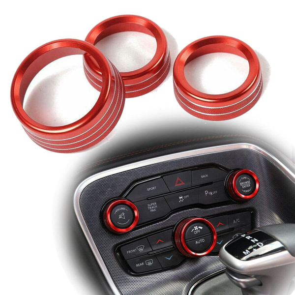3 stk AC Radio Switch Trim Ring Knob Cover for Dodge Challeng