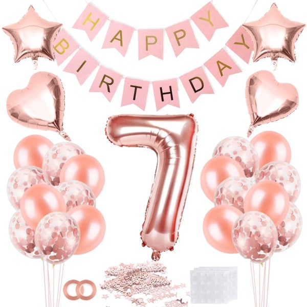 7 Birthday Girl Balloon, Rose Gold Balloon 7, 7 Year Old Bir