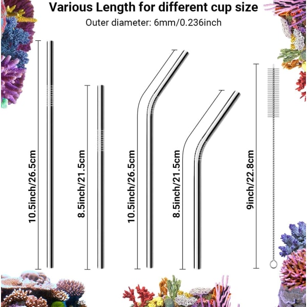 Återanvändbara sugrör i rostfritt stål, 16-pack metallsugrör med 4 rengöringsborstar