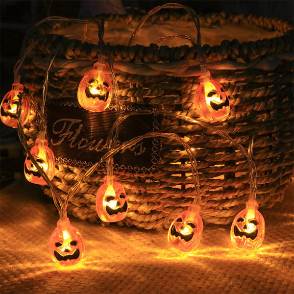 Halloween-dekoration, 2m+10st LED-batteridriven orange pumpa
