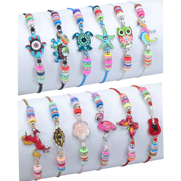 12 delar Barn Flickor Armband Färgglada trädjursmycken Ow