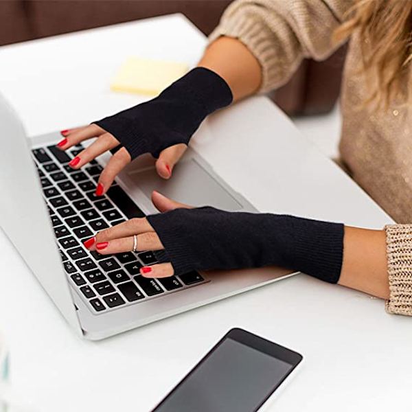 Sorte 2 par fingerløse handsker Cashmere håndledsvarmere termiske G A