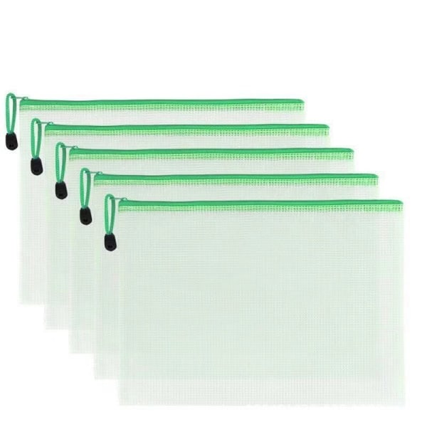 5 stk hvite A4-plastporteføljer med glidelås dokumentposer PVC M