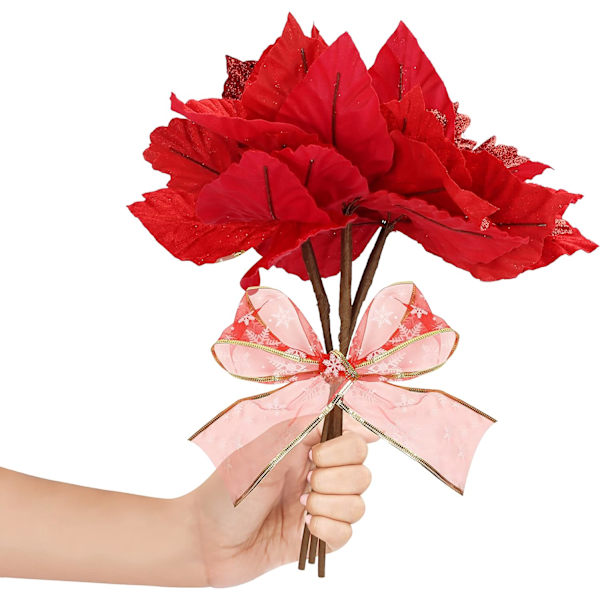 Rød Organza Gavebånd - 10m x 6.3cm Rød Kablet Julebånd