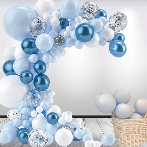 Macaron Blue Balloon Flower Ring Arch Set, 107 Piece Blue, White