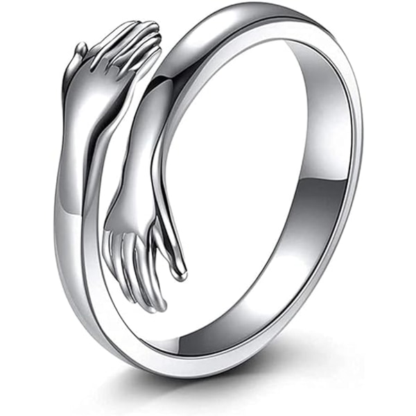 Silver Open Ring med knäppta händer Justerbar ring för kvinnor Flickor