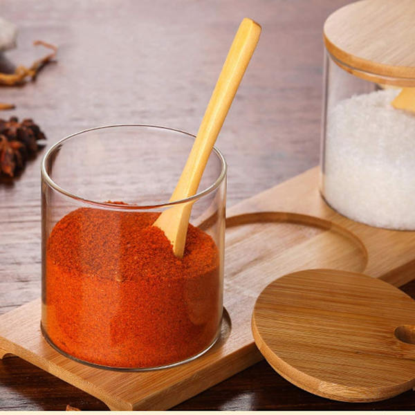 Glass Spice Jar Seasoning Salt Pot Metal Box with Lid and Spoon