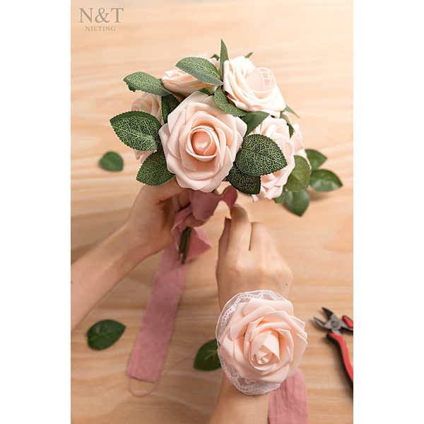 Kunstige roser, 25 stk. Real Touch falske skumroser DIY bryllup