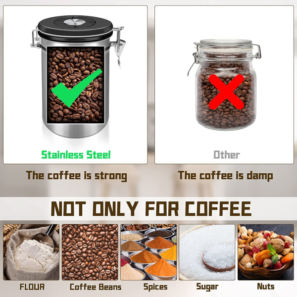 Lufttät kaffebryggare, kaffebank, rostfritt stål, 1,5L förvaring