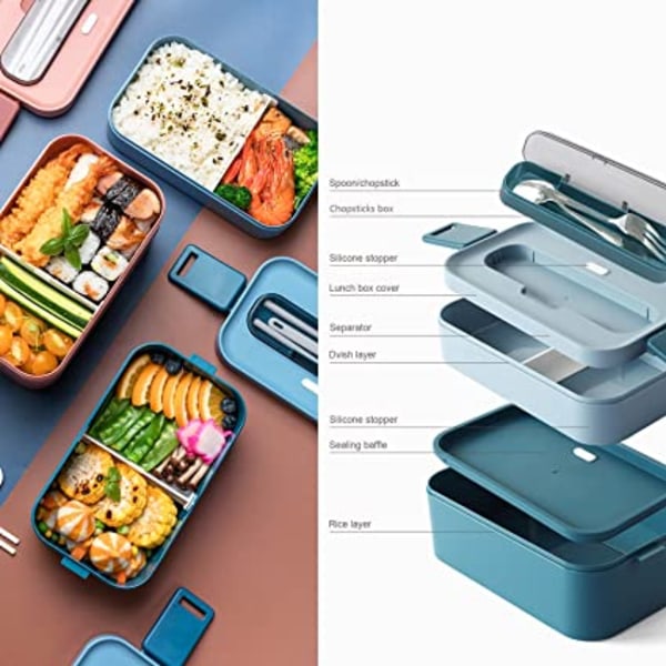 Bento Lunch Box aikuisille ja lapsille, 1600 ml pinottava lounasrasia